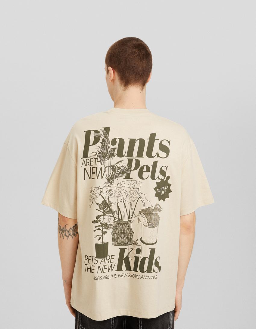 T-shirt manga curta boxy fit estampado-Caramelo-1