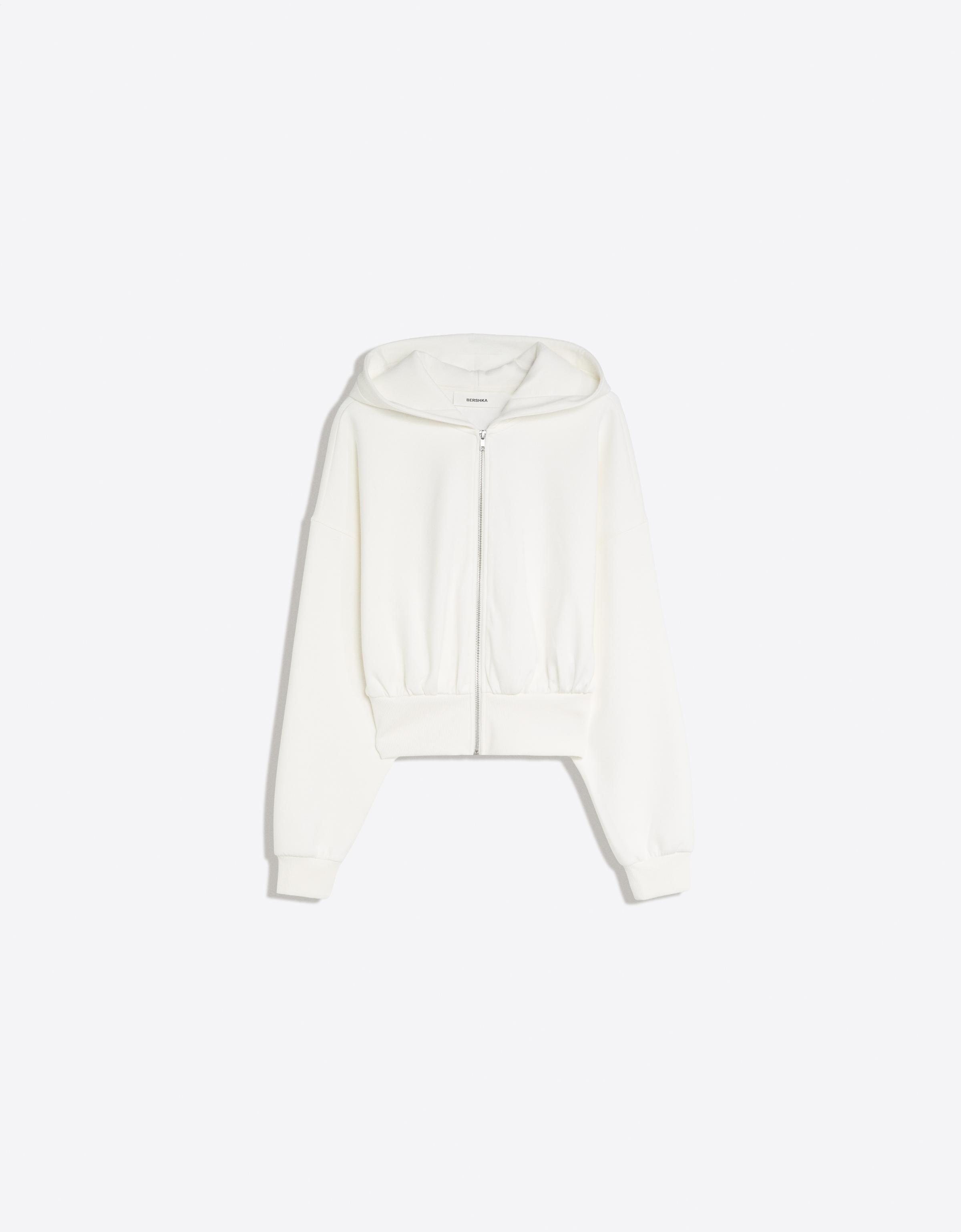 Zip-up hooded sweatshirt with sash — Cream