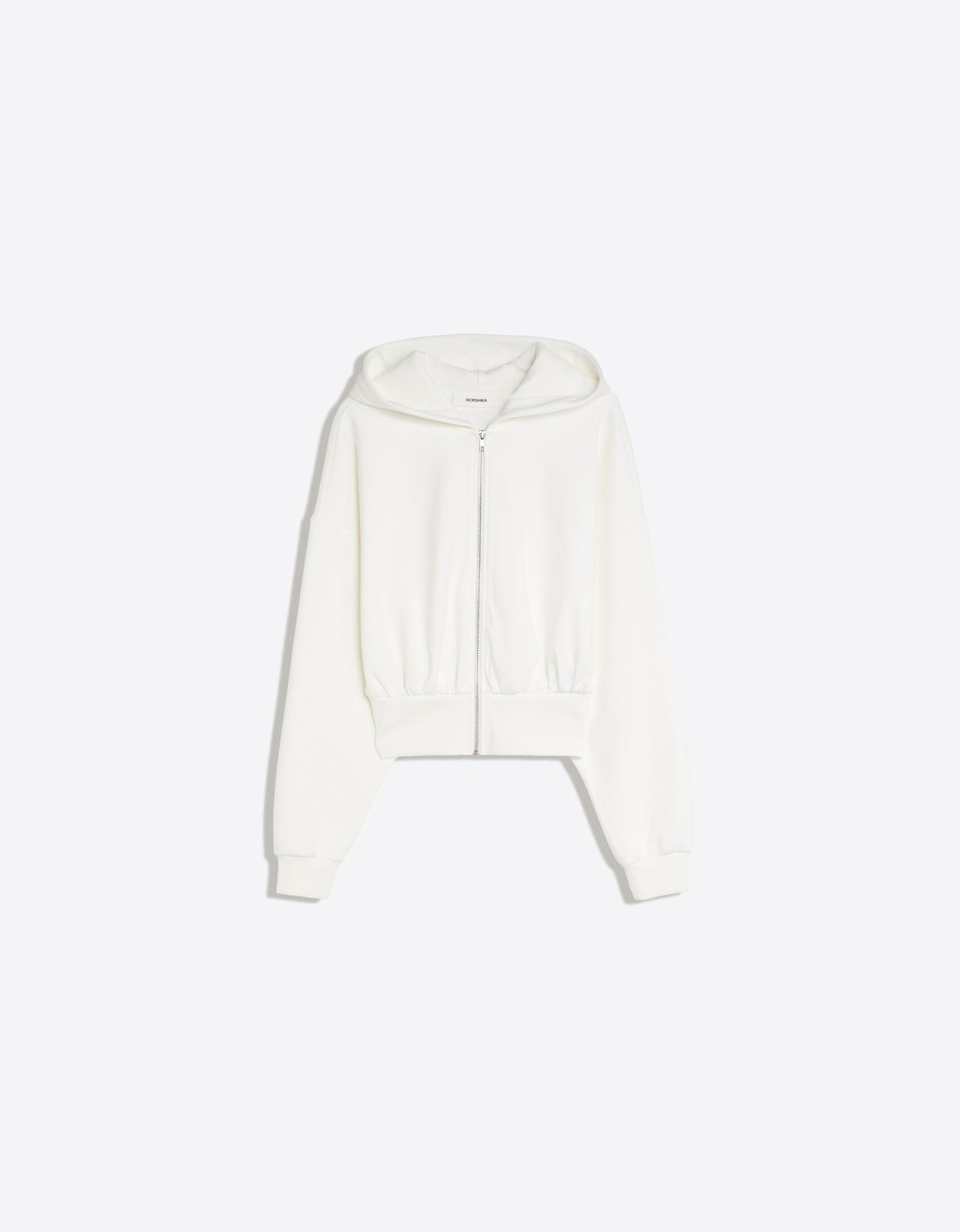 Zip-up hooded sweatshirt with sash — Cream