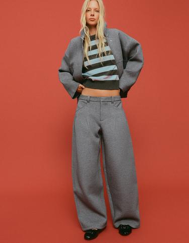 Darted scuba barrel trousers — Grey 1