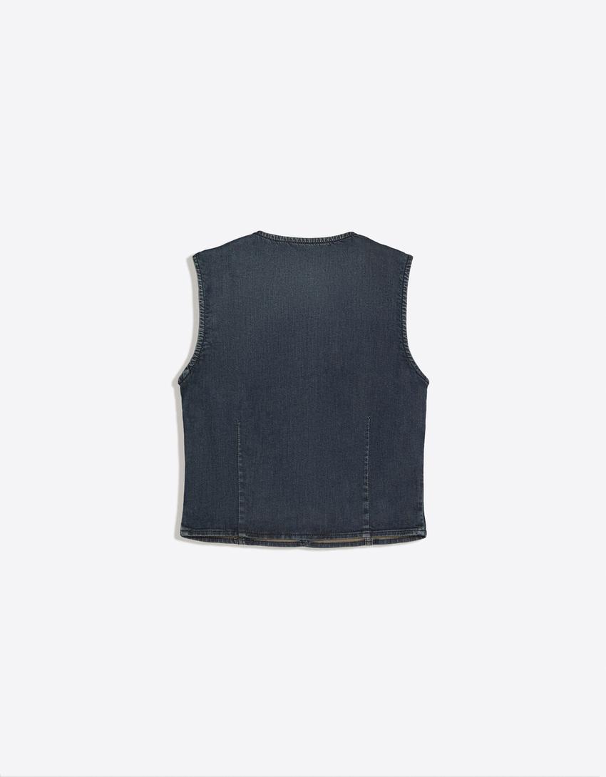 Gilet en jean à boutons-Bleu lavé