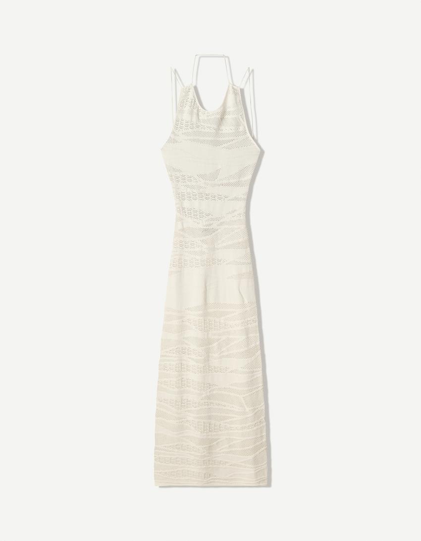 Textured midi dress-Cream-3