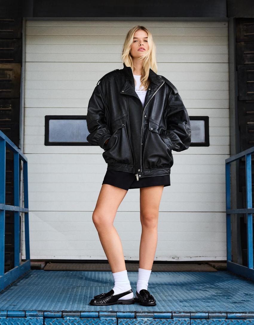 Lederjacke 80 's-Schwarz-0