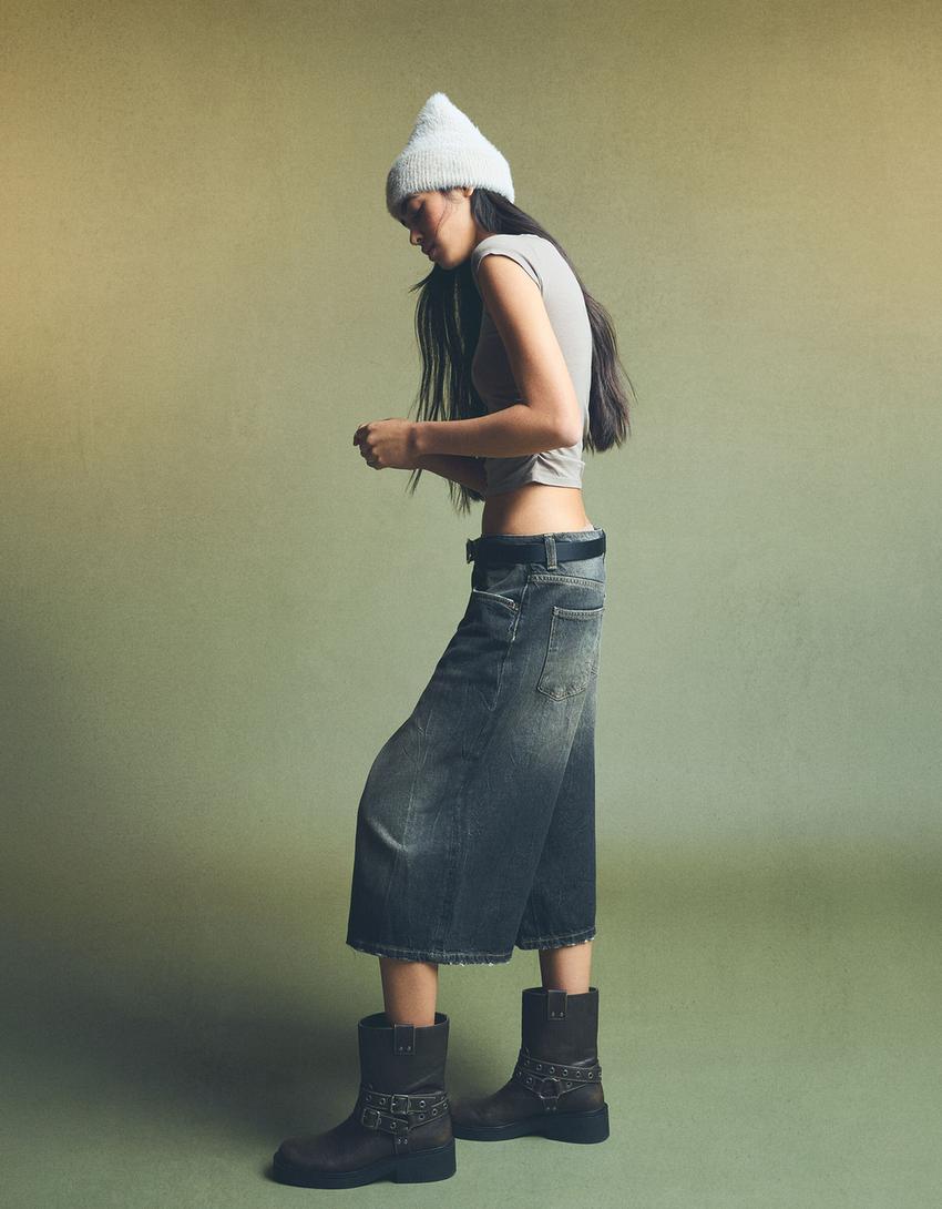 Baggy denim Bermuda shorts-Black-2