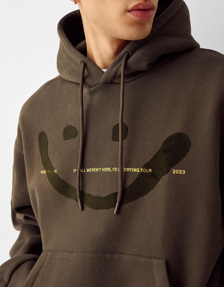 هودي بقصّة مربعة وطبعة بوست مالون-بني-5