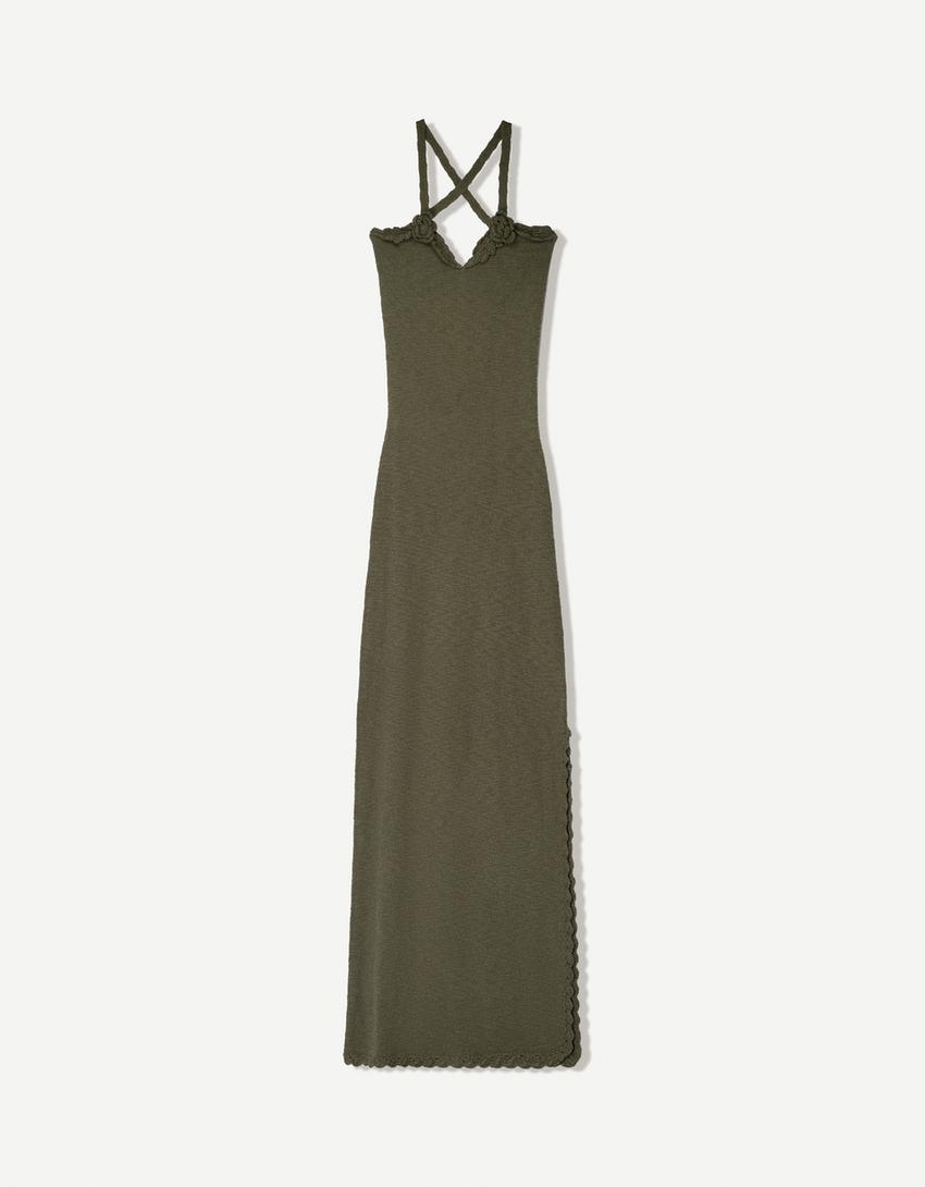 Robe midi rustique crochet-Kaki-3