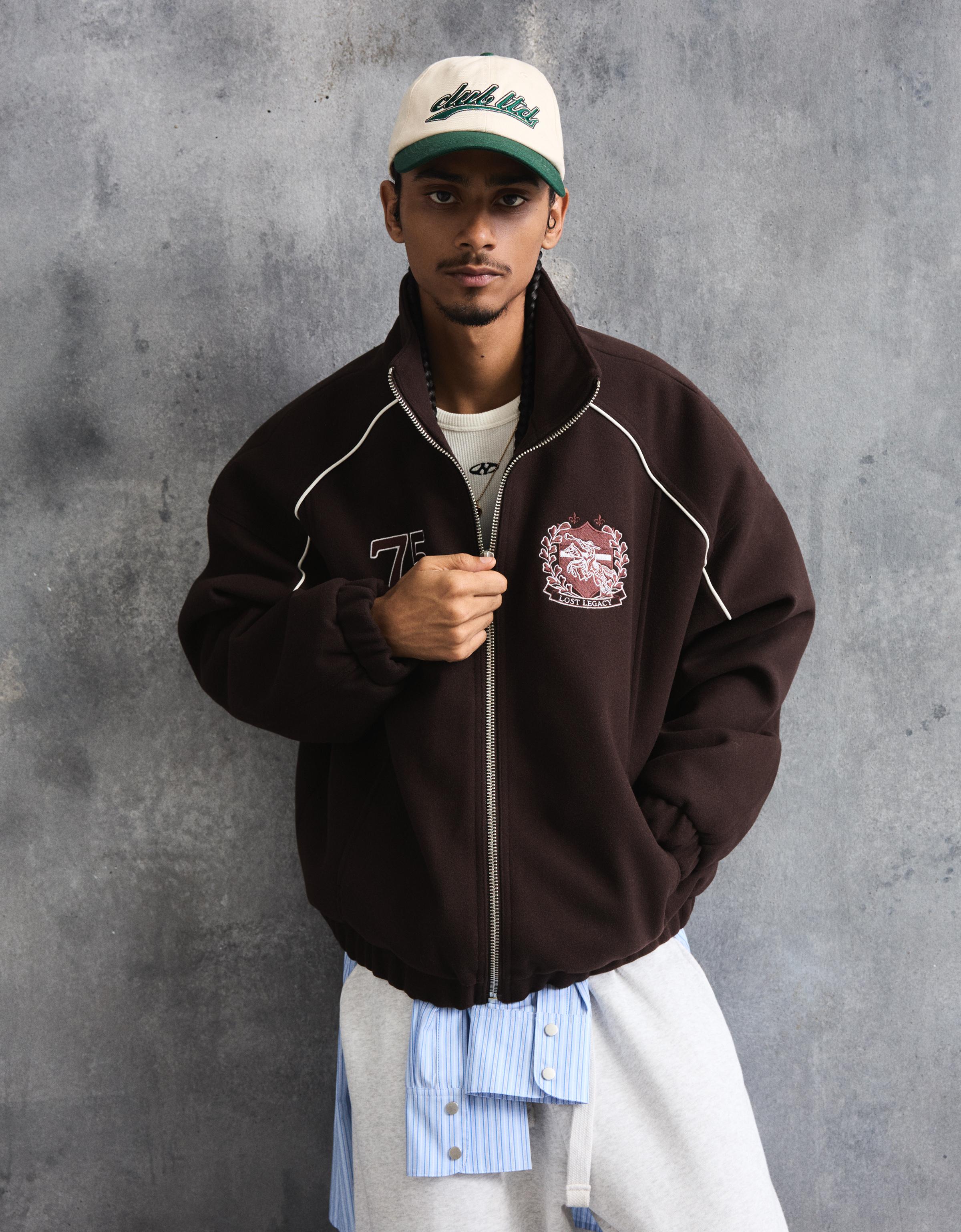 Bershka Jacke Aus Patches-Stoff Herren M Braun