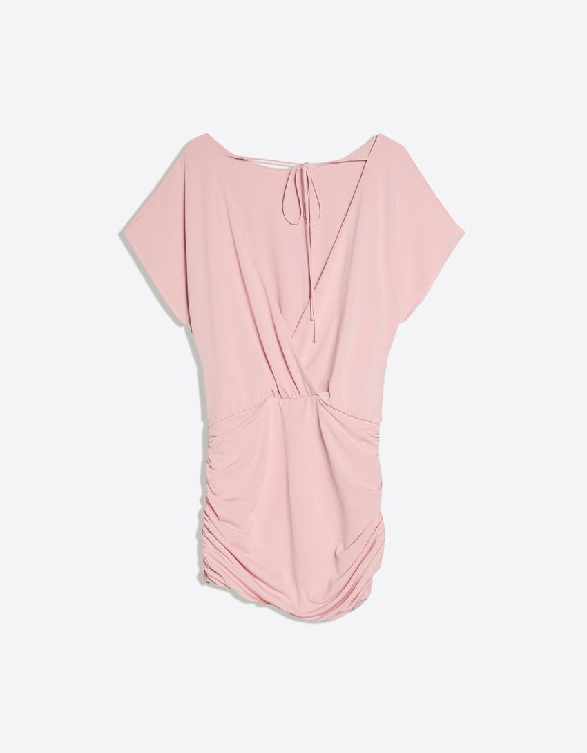 Vestido espalda abierta falda drapeada-Rosa