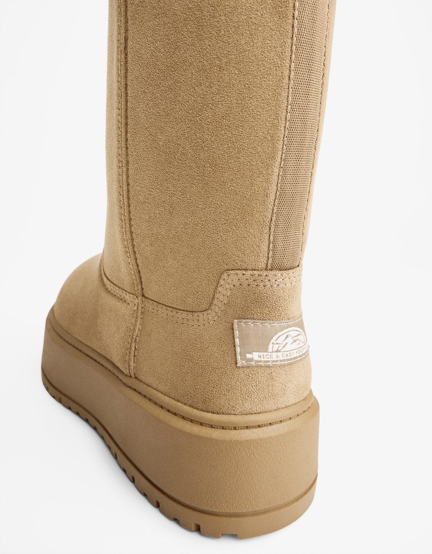 Platform boots with faux fur lining-SAND-1