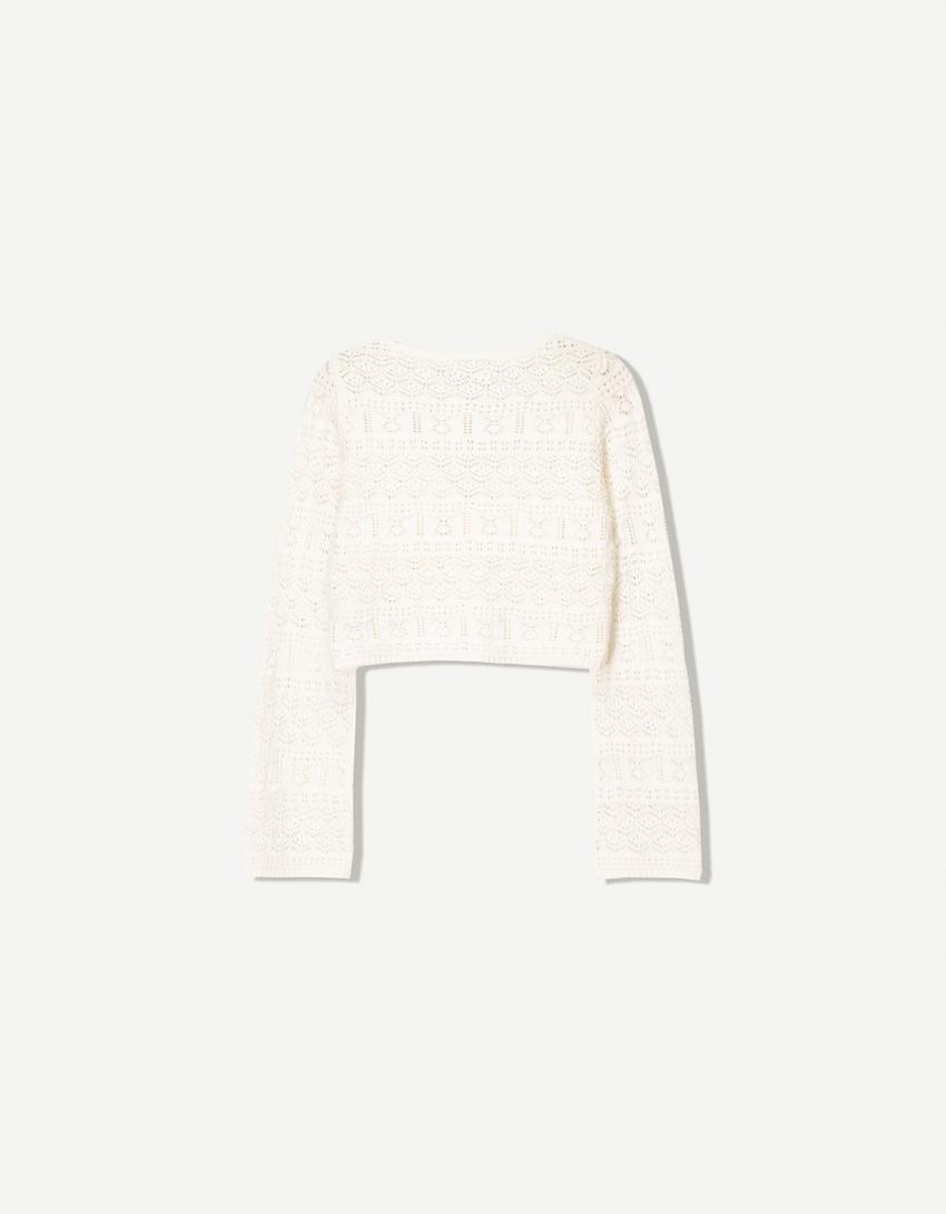 Rustic button-up cardigan-Cream