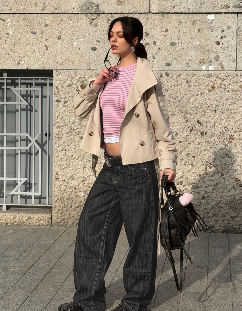 Düşük bel baggy barrel fit jean-Siyah