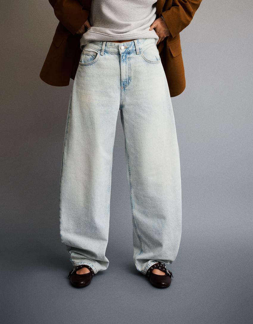 Jeans wide leg barrel-Azul lavado