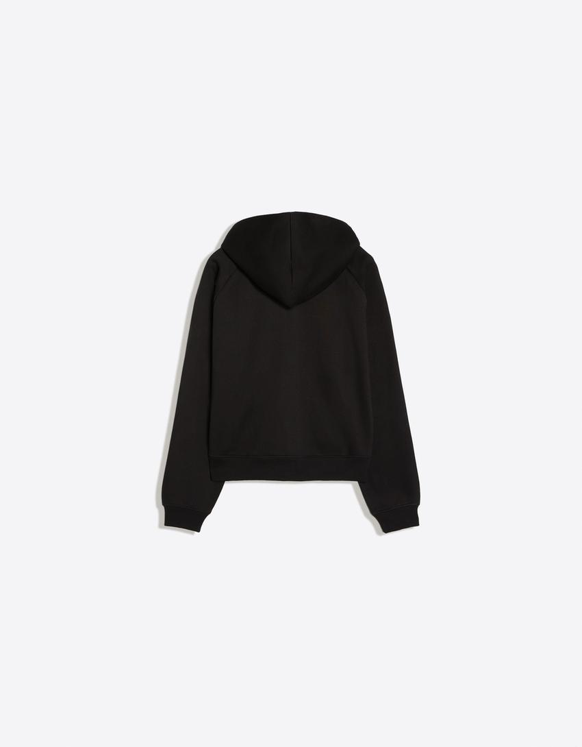 Zip-up plush hooded jacket-Black
