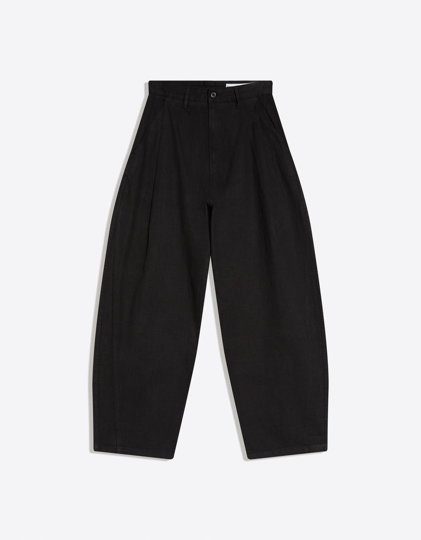 Super baggy trousers with linen-Black