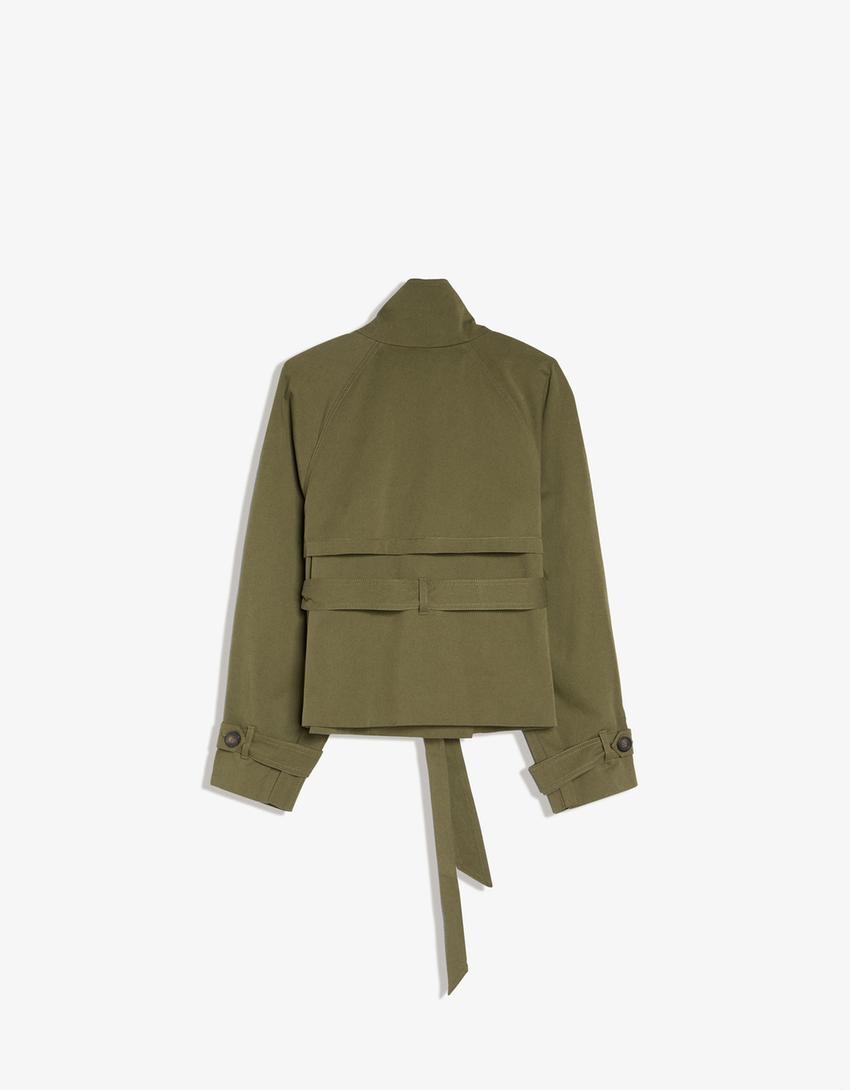 Funnel neck trench jacket-Khaki