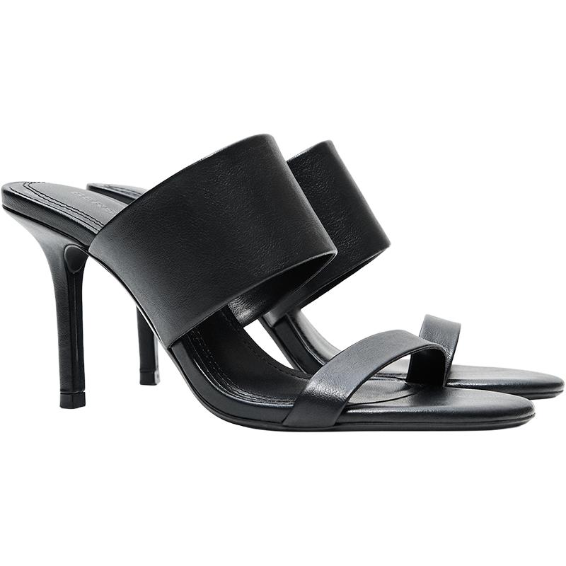 MULE HEELED SANDALS — BLACK
