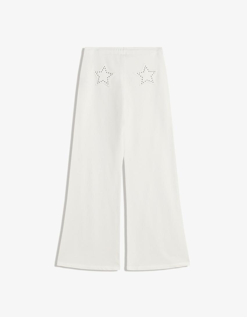 Sweatstof broek met studs-Gebroken Wit