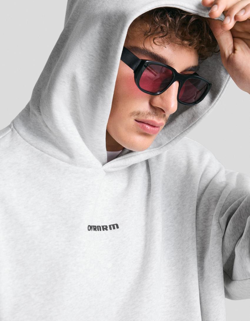 Boxy-Hoodie mit Print-Grau