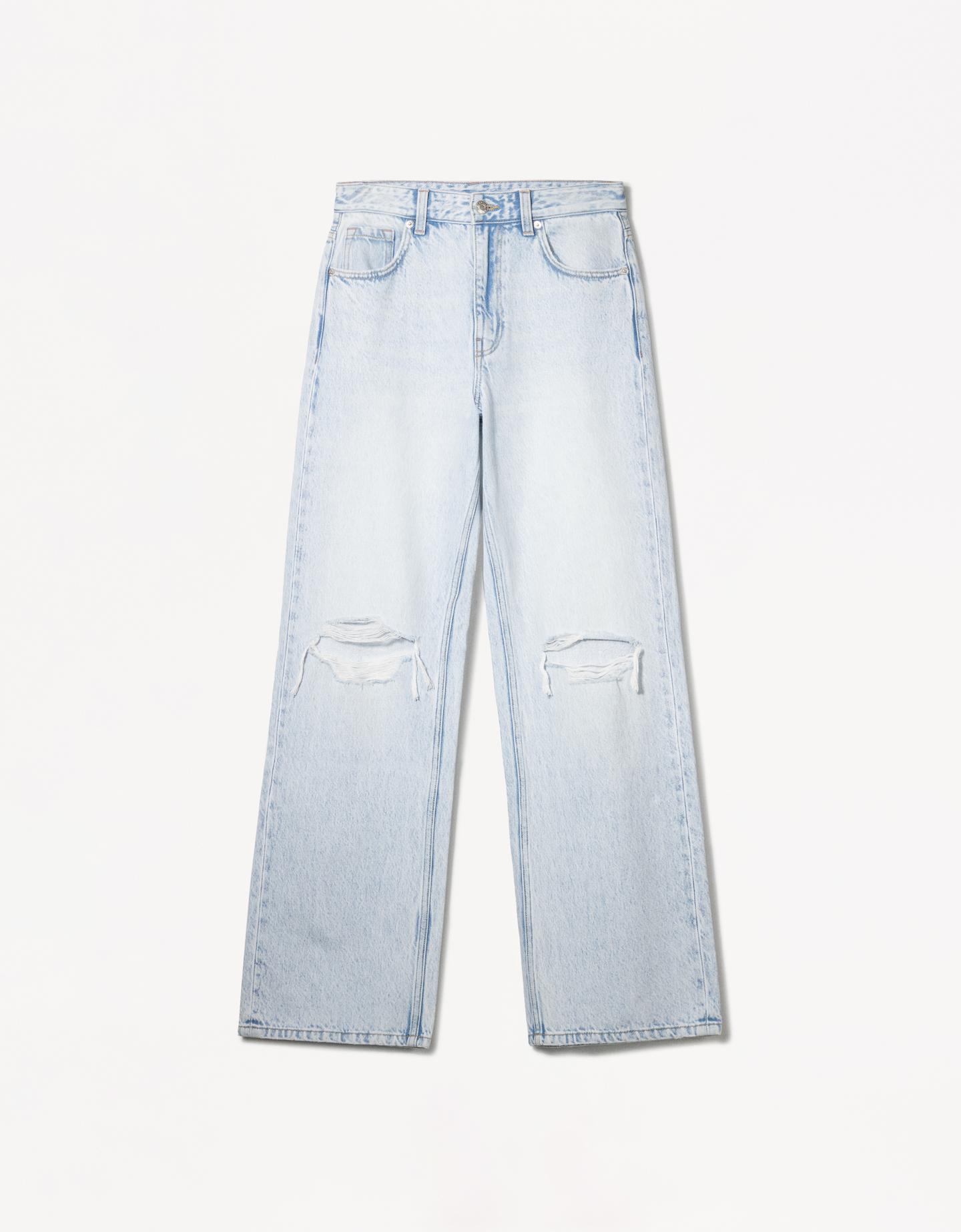 Bershka Wide Leg 90er-Jeans Mit Zierrissen Damen 32 Hellblau günstig online kaufen