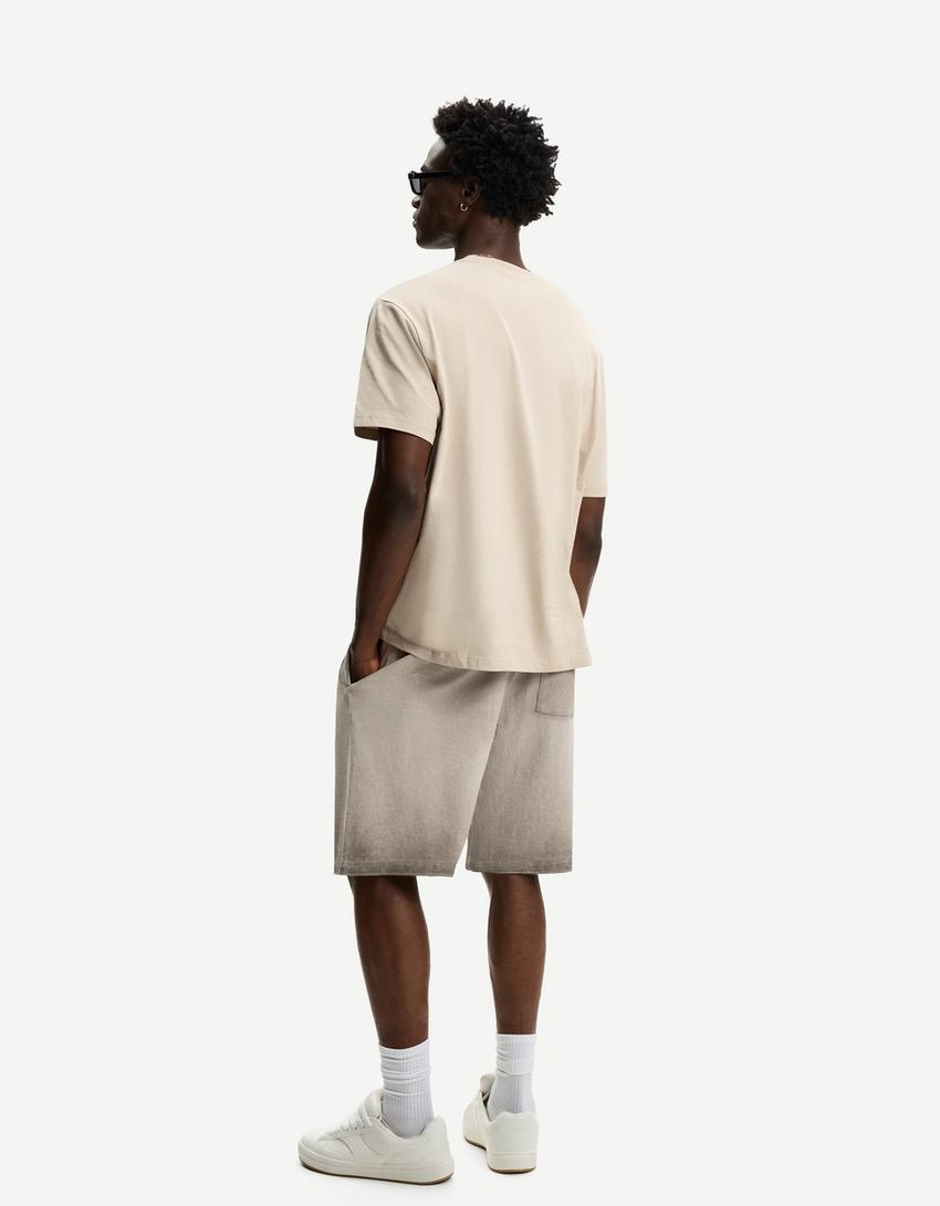 Faded-effect waffle-knit Bermuda shorts-Grey