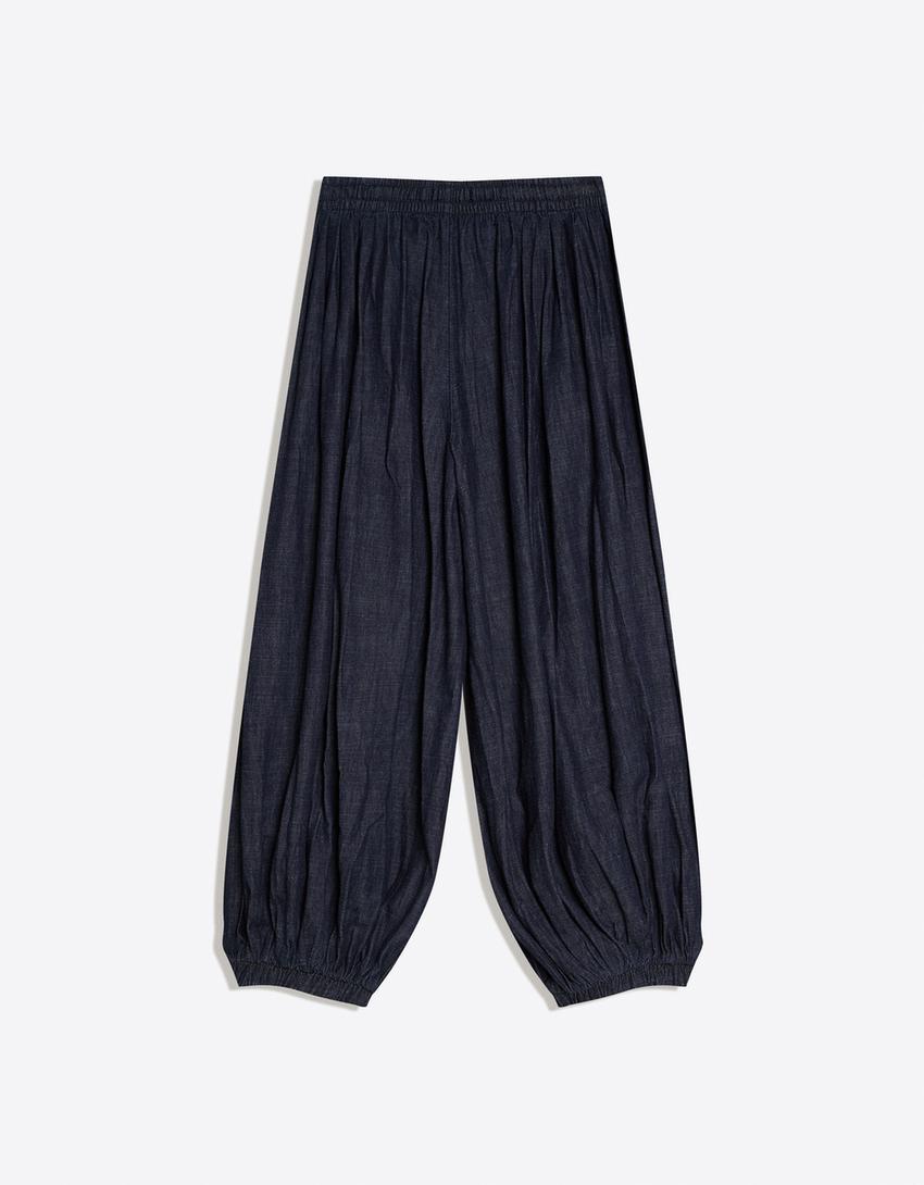 Pūsti džinsai su žemu juosmeniu-Tamsiai mėlyna