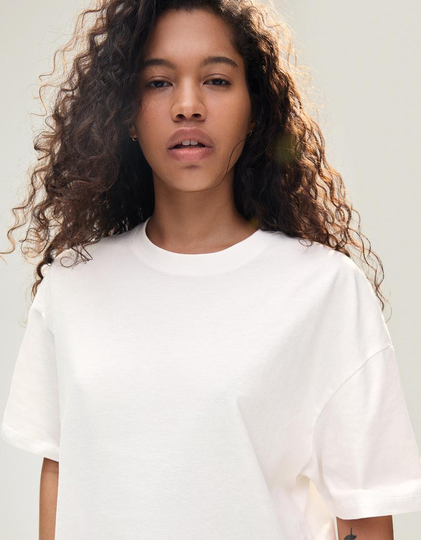Camiseta manga corta boxy-Blanco roto