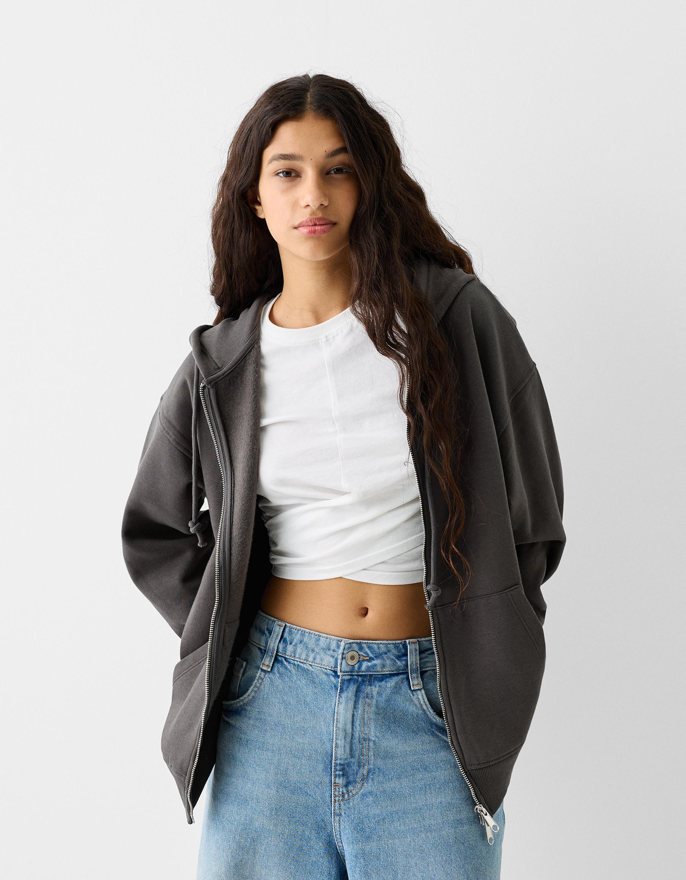 Oversize zip-up hoodie - Women | Bershka