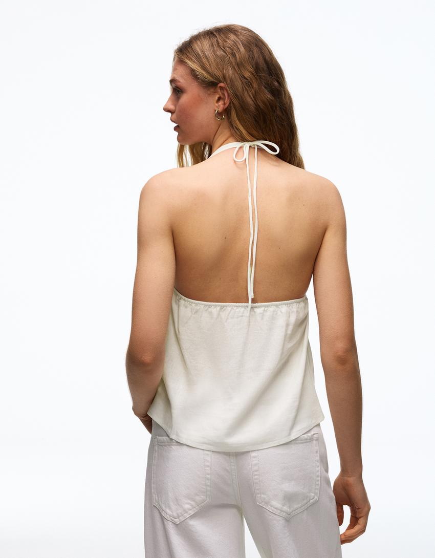 Linen blend halter waistcoat-Off white