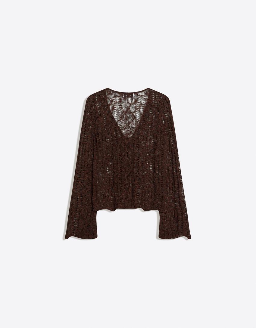 Rustic open-knit jacket-Brown