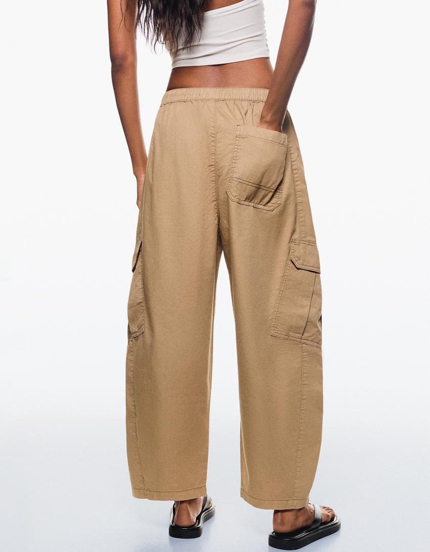 Pamučne kargo pantalone-Boja peska-2