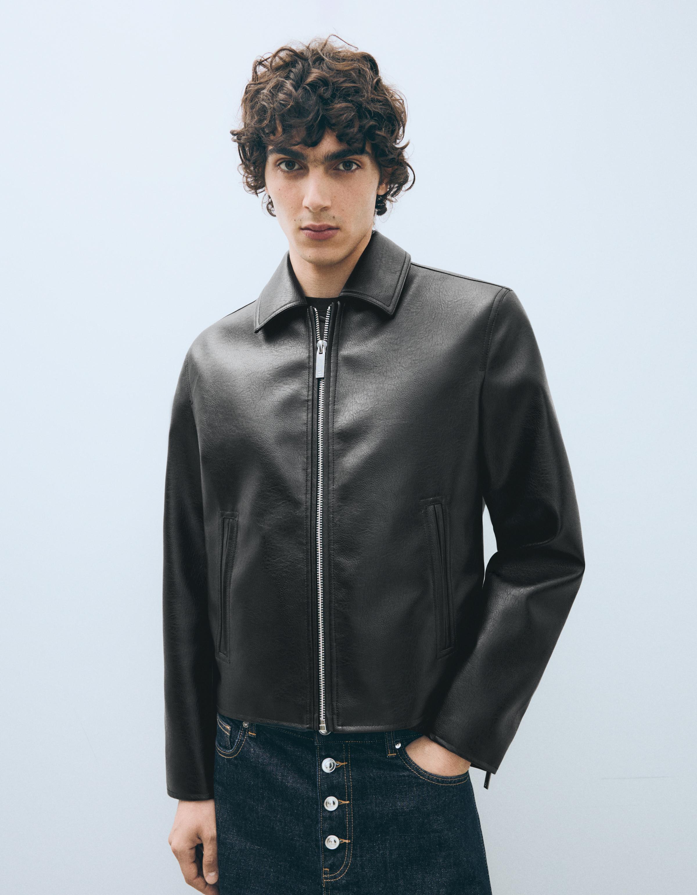 Boxy leather-effect jacket - BERSHKA LOVERS - Men