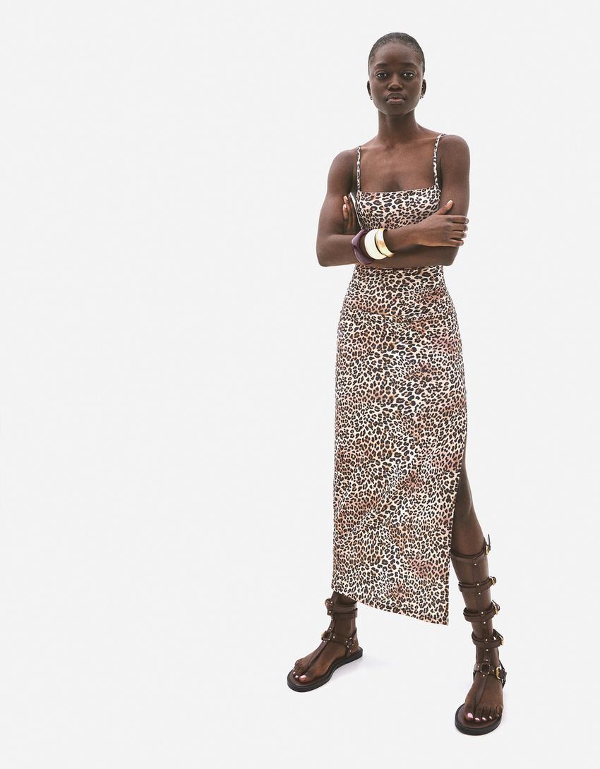 Strappy midi dress-Camel-0