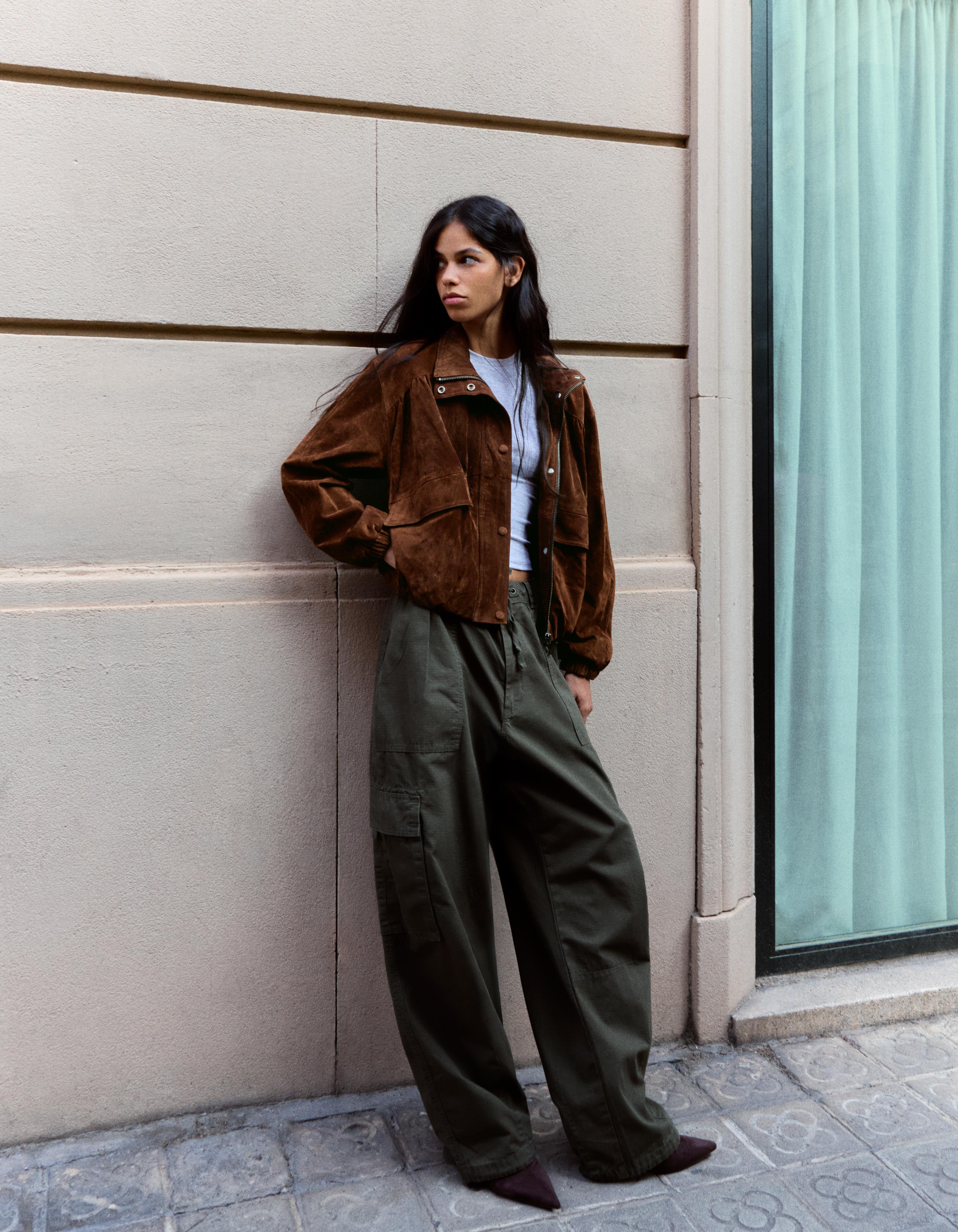 Leather jacket with pockets — Brown