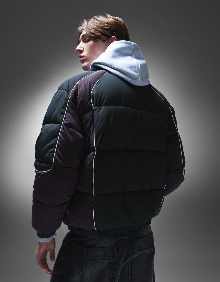 Print puffer jacket-Black