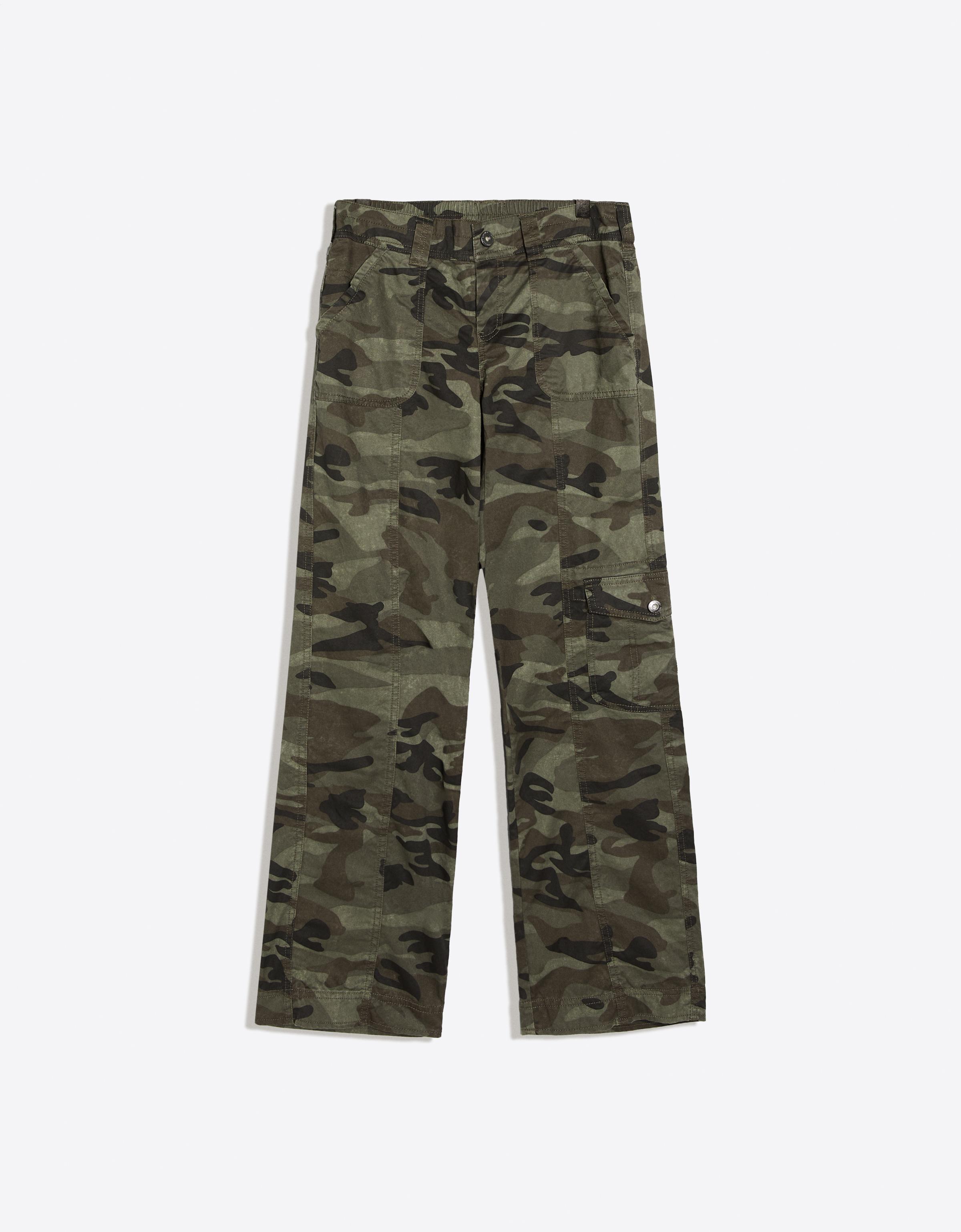 Printed straight-leg cargo trousers — Khaki