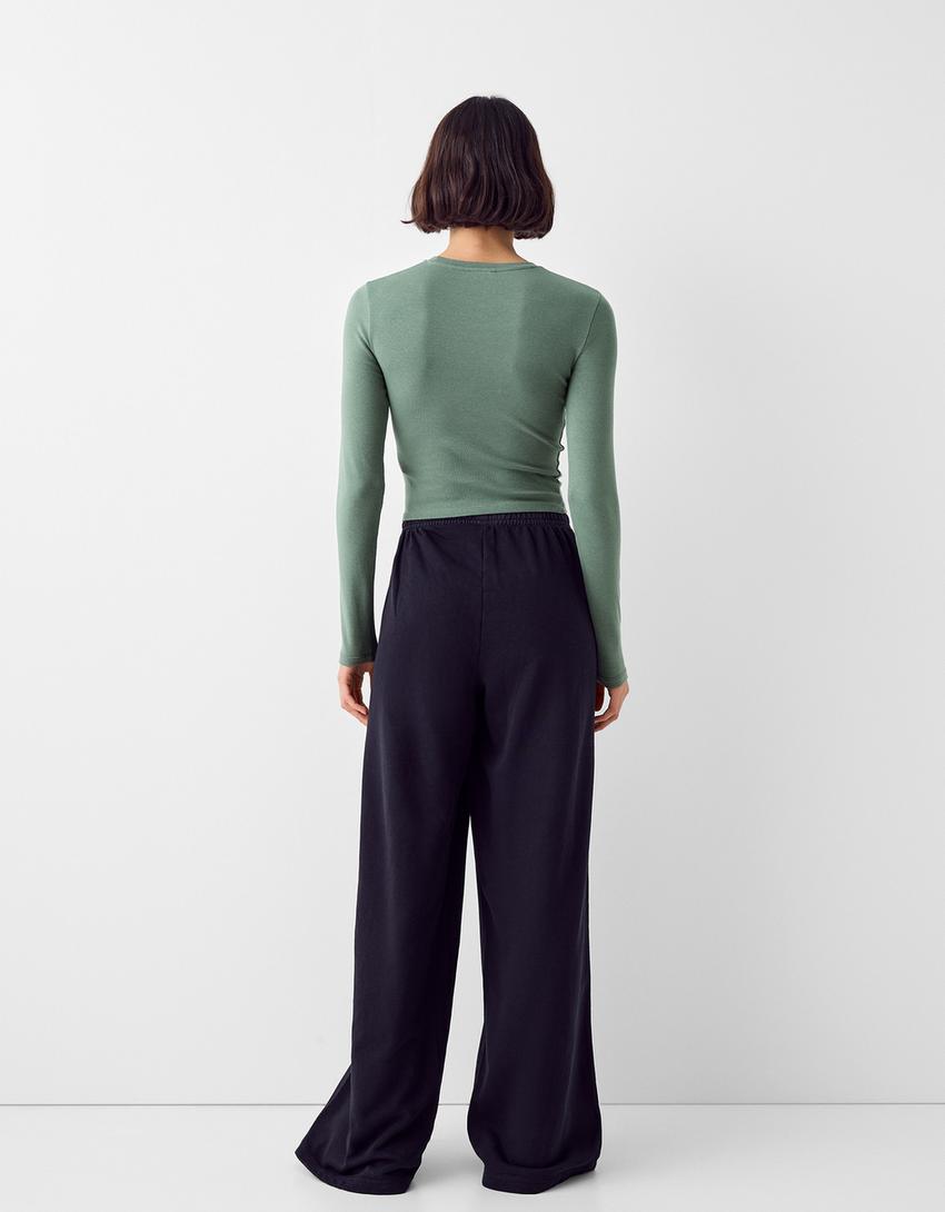 T-shirt manches longues col rond-Kaki-1