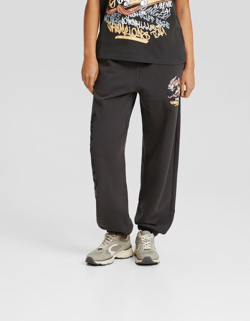 بنطال قطيفة بطبعة باغز باني-رمادي-1