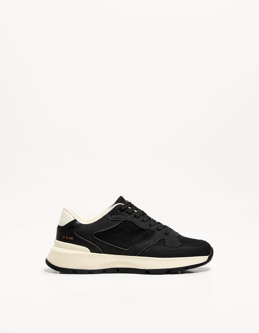 Sneakers contrastantes semelle crantée-Noir