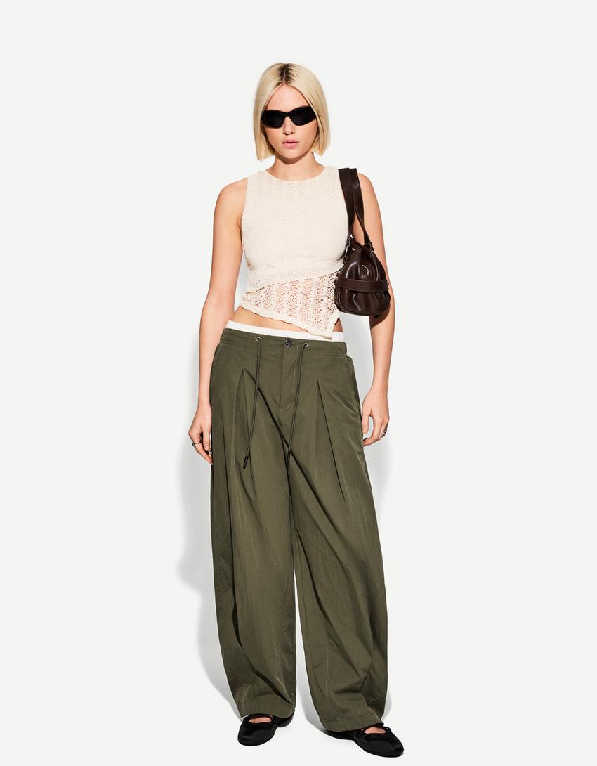 Techniczne spodnie balloon parachute-Khaki-2