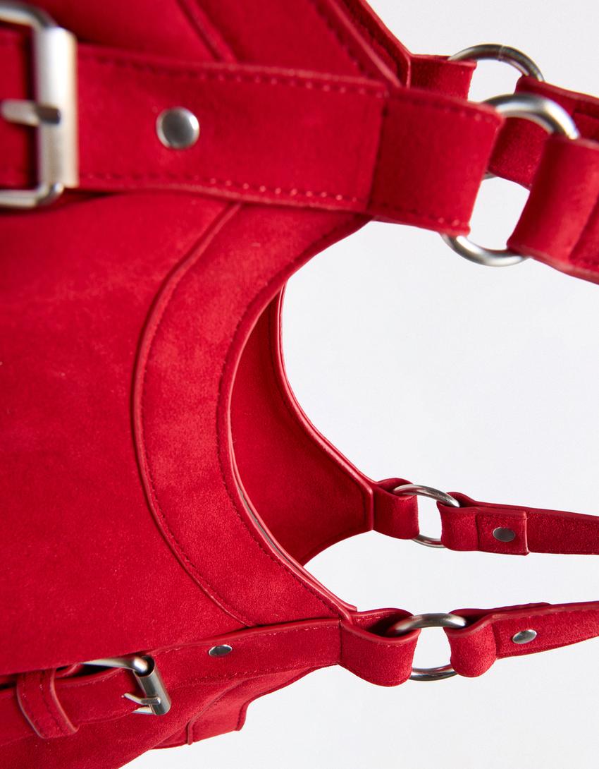 Tasche mit Schnallen in Wildlederoptik-Rot