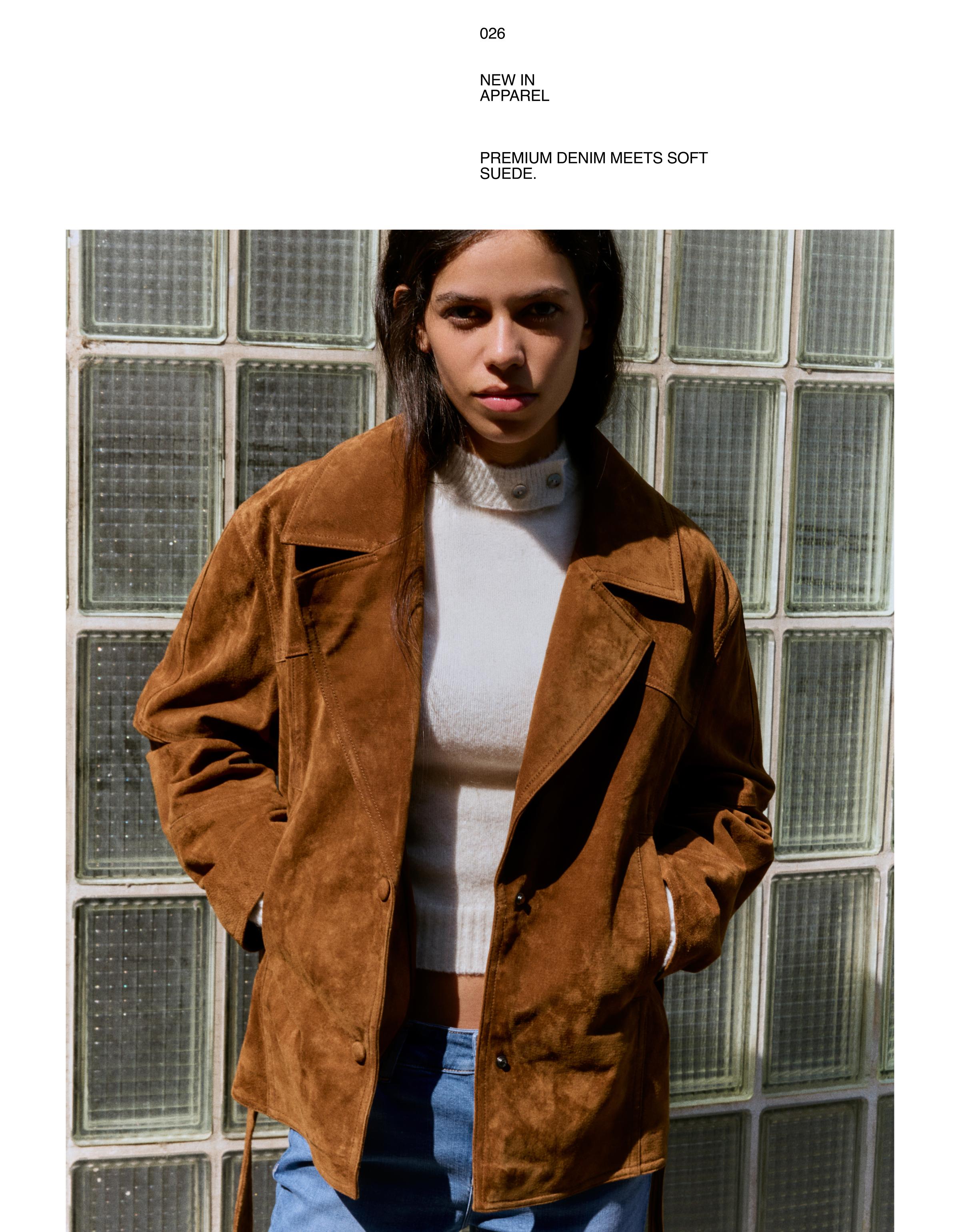 Suede jacket with belt — Brown