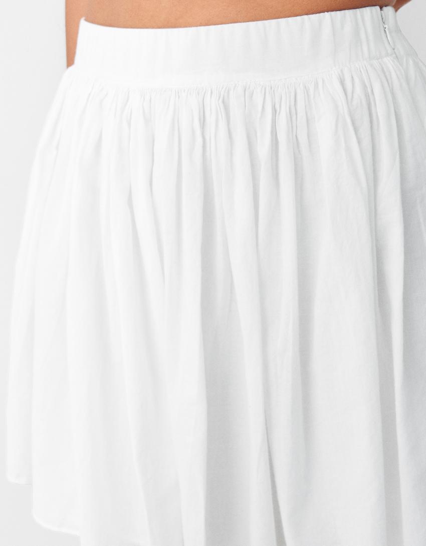 Poplin mini skirt-White-5