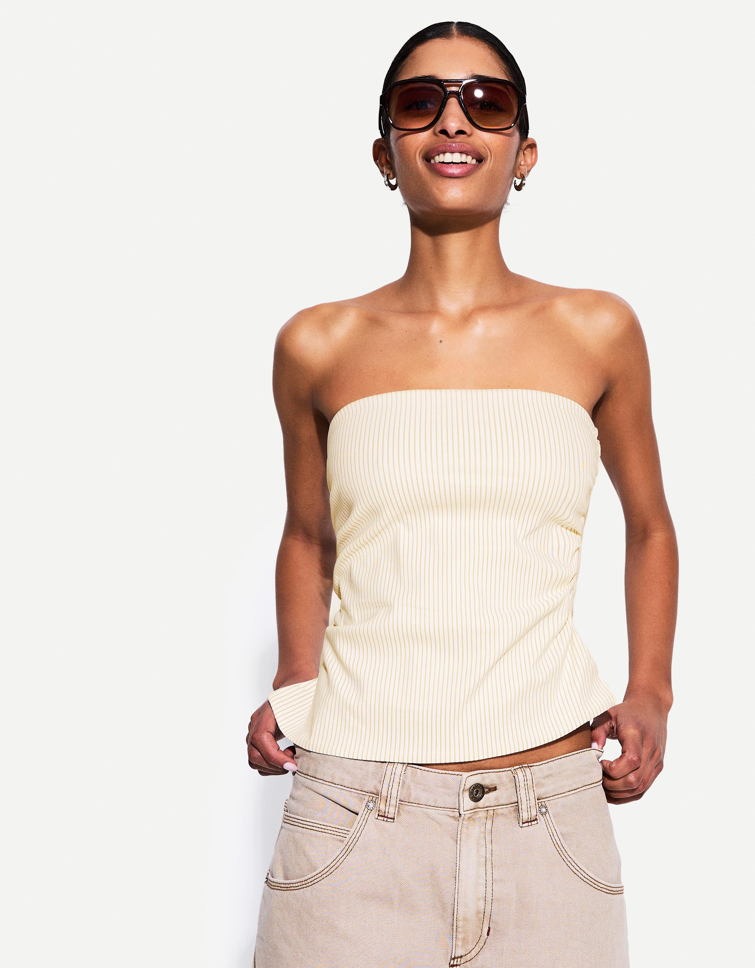 Bershka Bandeau-Top Aus Bengaline Damen M Rohweiß