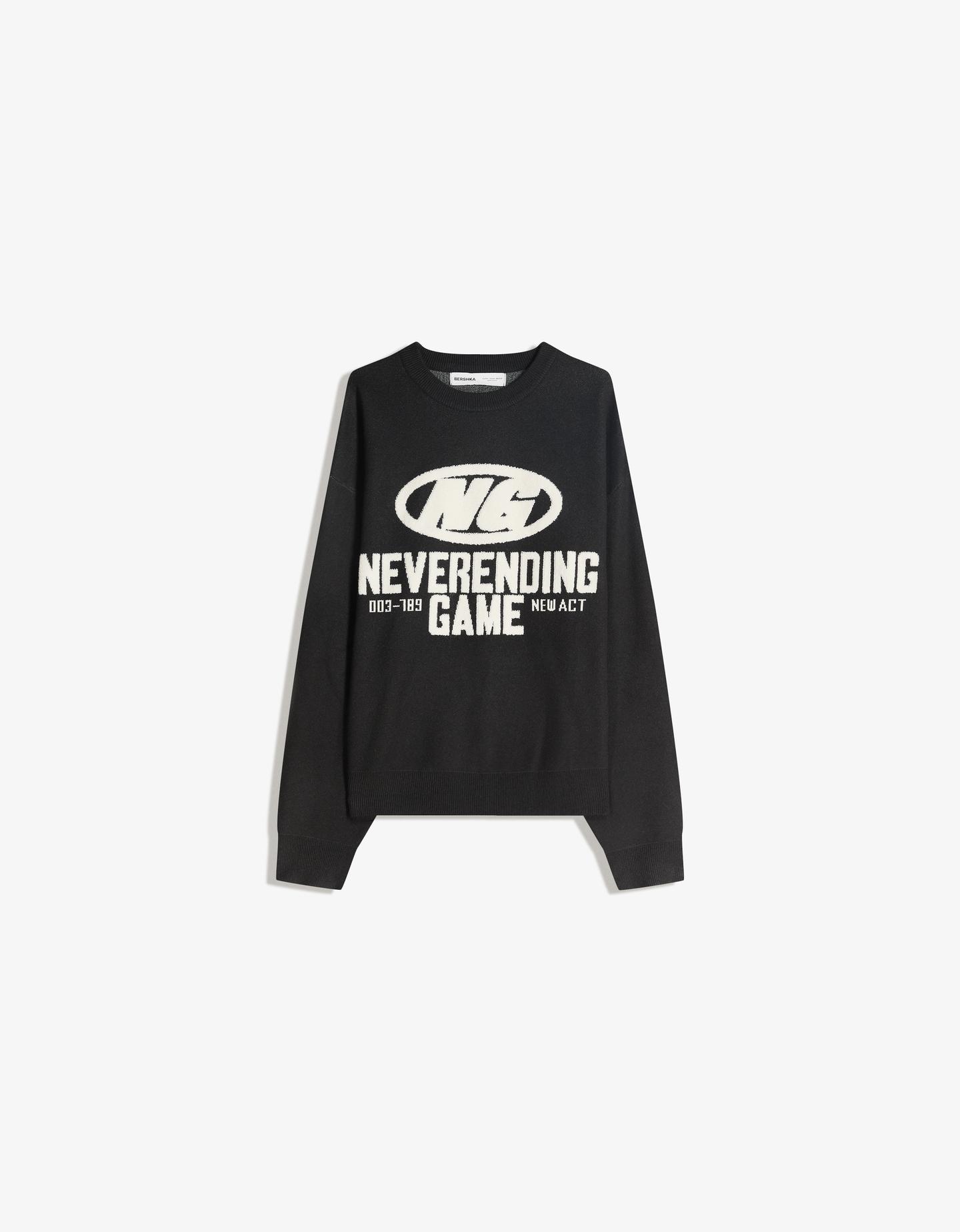 Bershka sweter z nadrukiem czarny