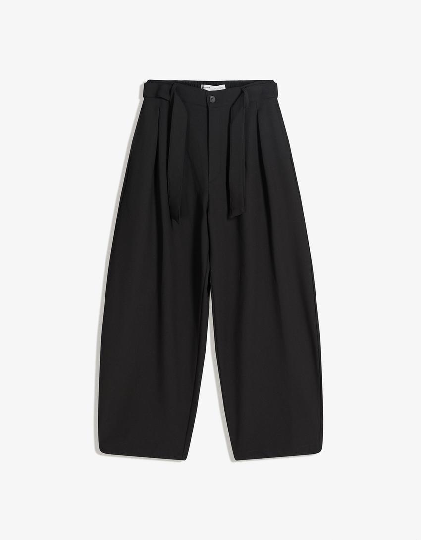 Pantalón barrel tailoring cinturón-Negro