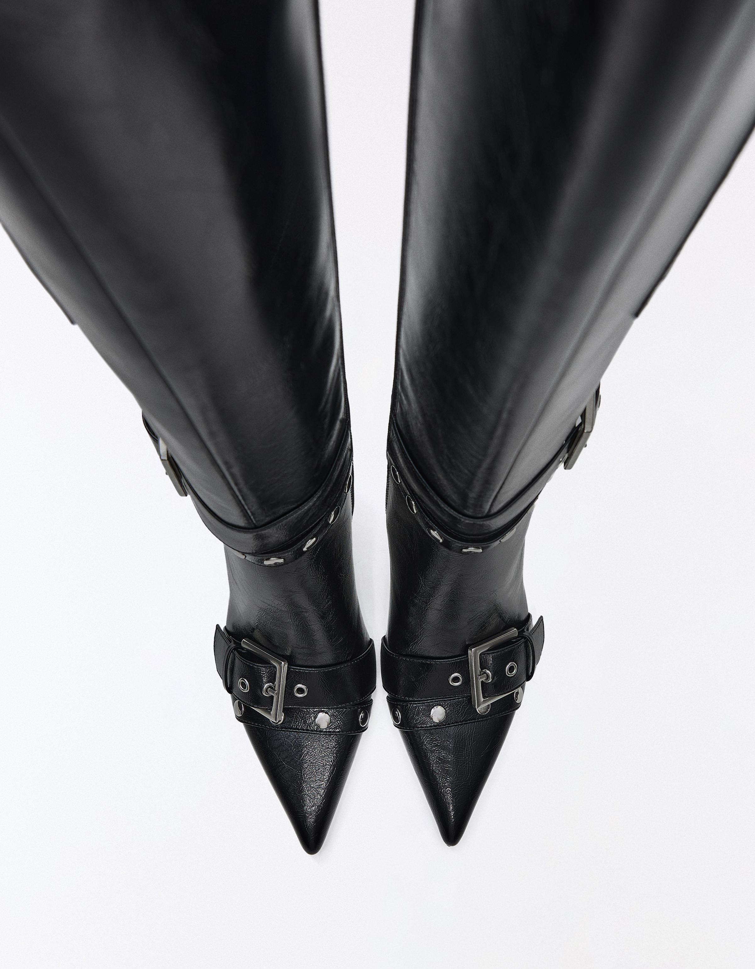Heeled boots with buckle detail — BLACK