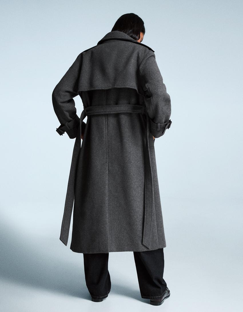 Trench-coat oversize en laine-Gris