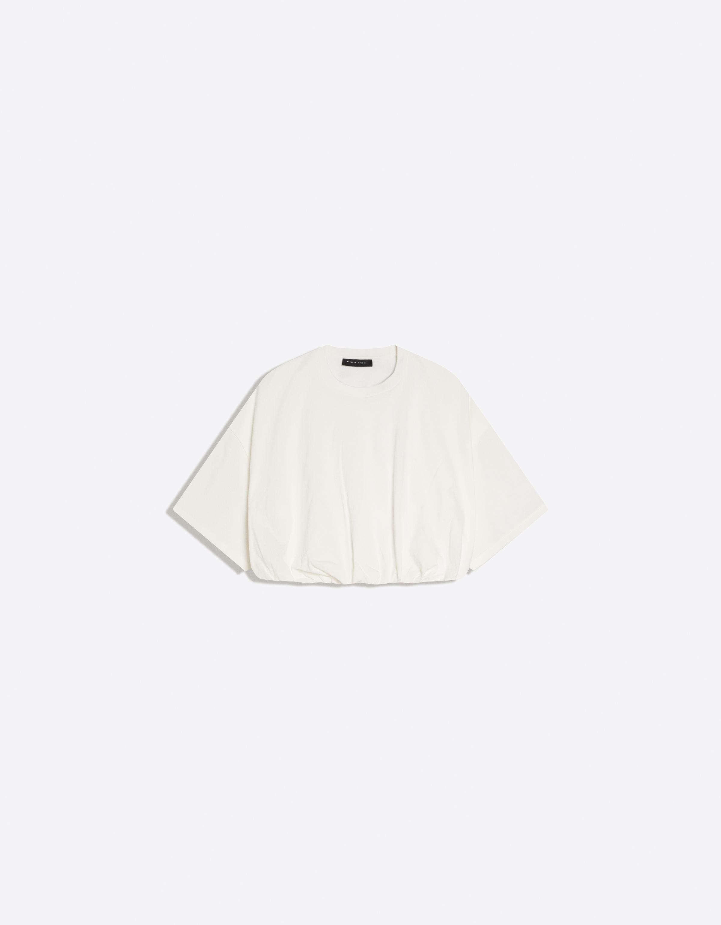 Bershka Camiseta Manga Corta Balloon Mujer L Blanco Roto