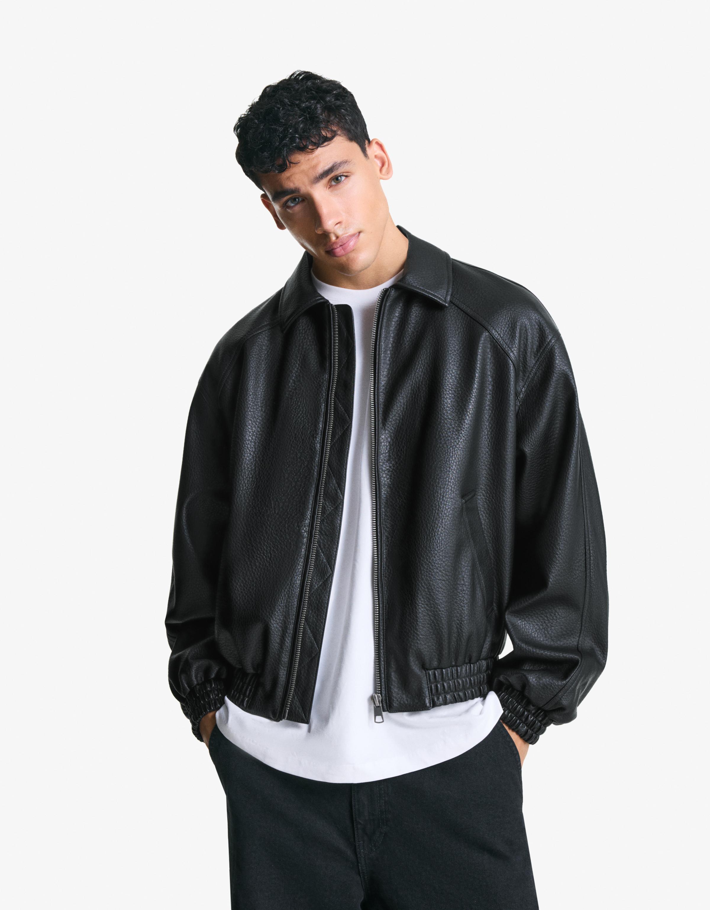 Bershka Kunstlederjacke Herren L Schwarz