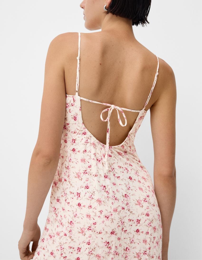 فستان كريب مطبوع متوسط الطول-زهري-6